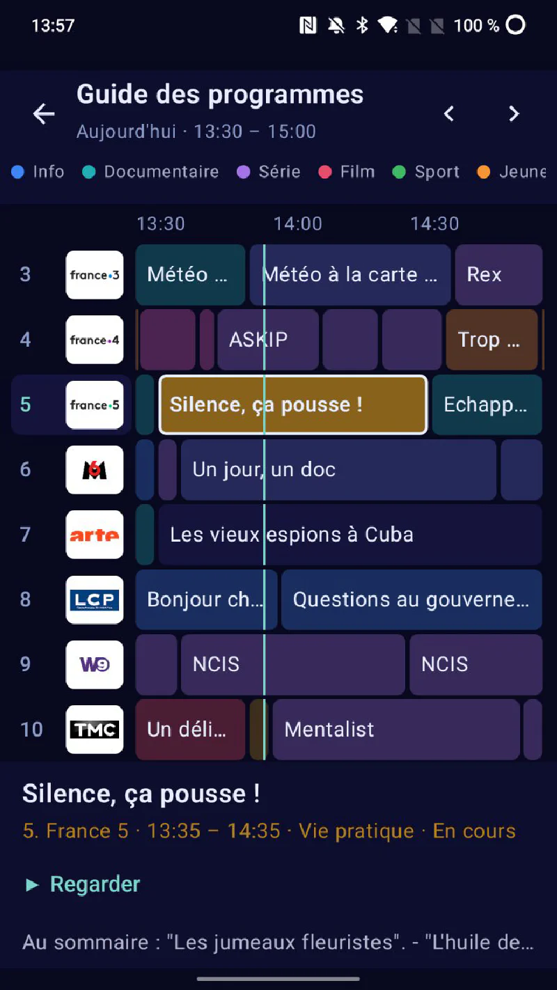 Grid programme guide on an Android phone