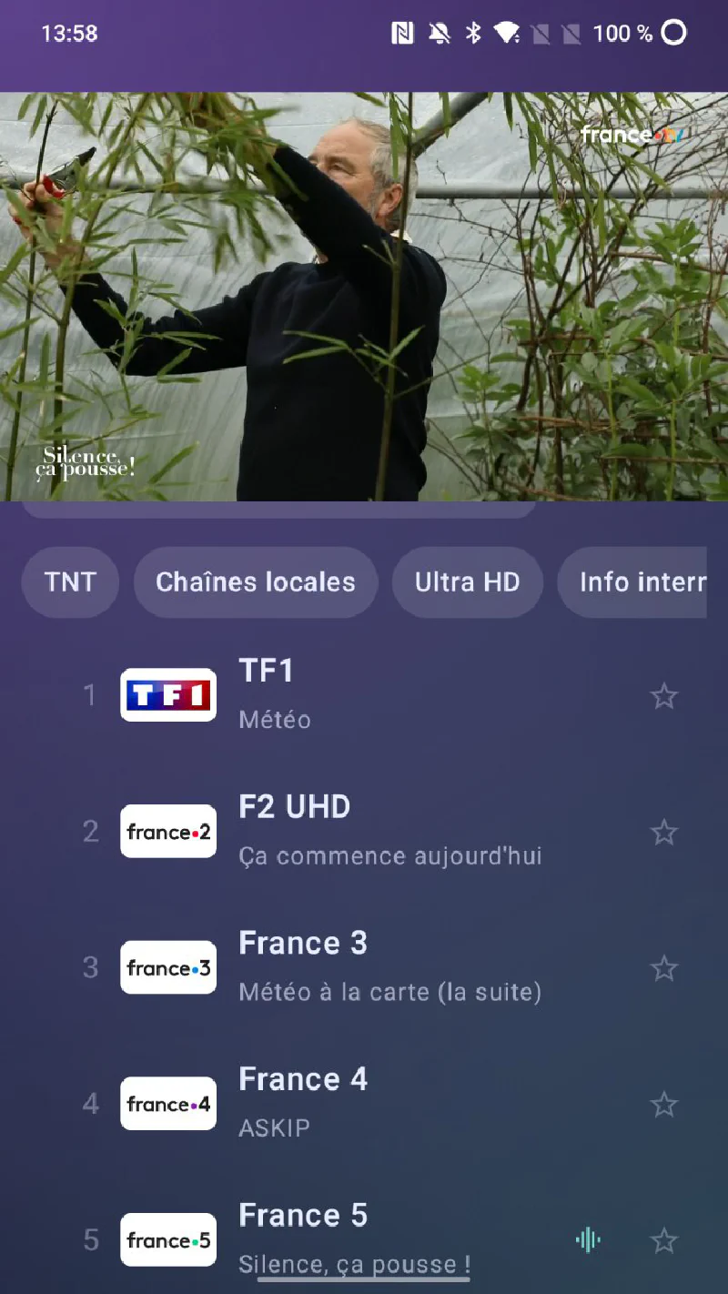 The picture and the channel list on an Android phone