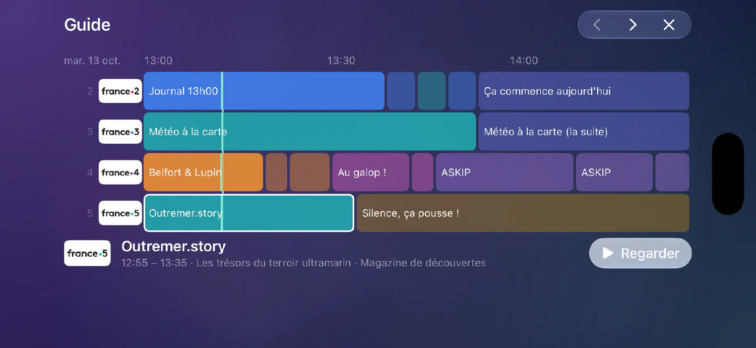 Programme guide on iPhone in landscape mode